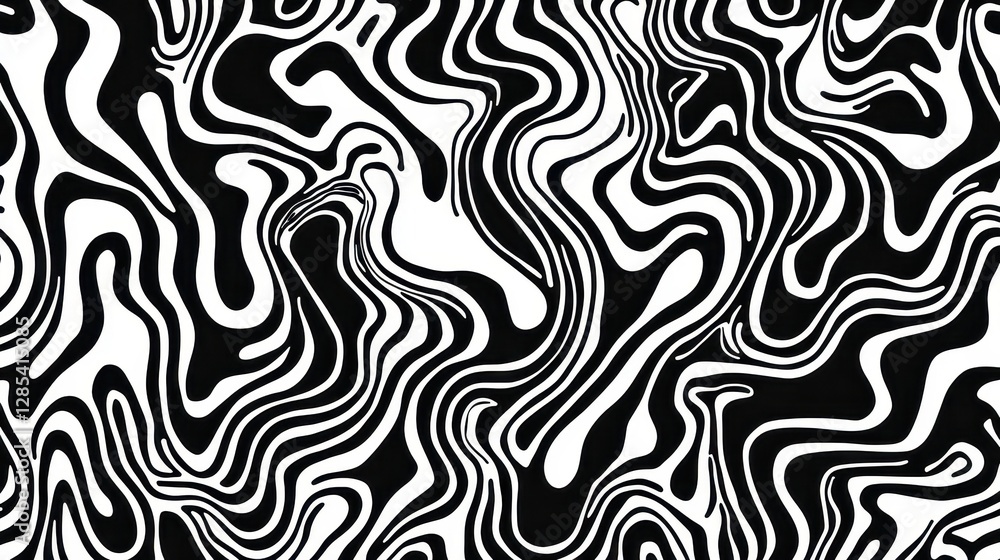 Abstract Black and White Wavy Pattern with Fluid Shapes and Lines Abstract Black and White Wavy Pattern with Fluid Shapes and Lines