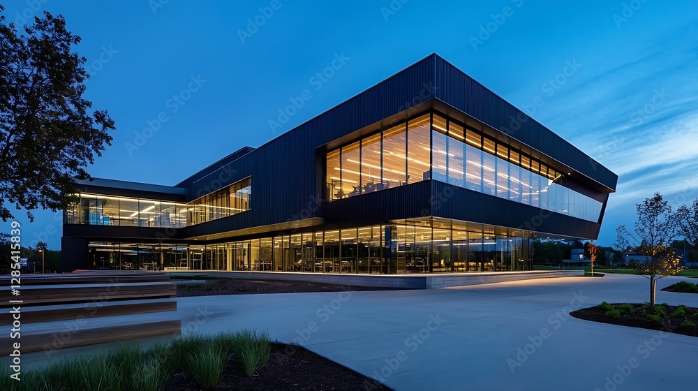 Modern Architectural Marvel Glowing at Dusk with Aesthetic Appeal and Innovative Design : Generative AI Modern Architectural Marvel Glowing at Dusk with Aesthetic Appeal and Innovative Design : Generative AI
