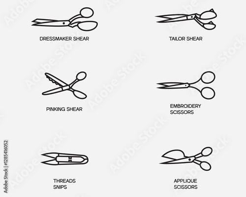 type of sewing scissors outline icon collection.various cloth shears thin line icon isolated on background