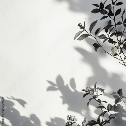 Shadows of Leaves Elegantly Dance Against a White Wall in Soft Afternoon Light, Creating a Tranquil and Artistic Atmosphere for Relaxation and Contemplation
