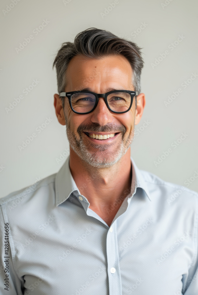 Smiling Middle-Aged Man with Glasses – Confident and Charismatic Professional Smiling Middle-Aged Man with Glasses – Confident and Charismatic Professional