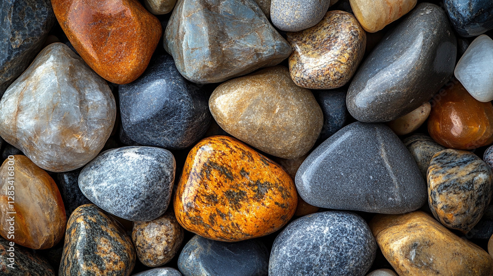 Close-up of smooth river stones in shades of orange grey blue Symbolizes strength stability and harmony Natural patterns evoke balance and timelessness Ideal for design inspiration and meditation
Close-up of smooth river stones in shades of orange grey blue Symbolizes strength stability and harmony Natural patterns evoke balance and timelessness Ideal for design inspiration and meditation
