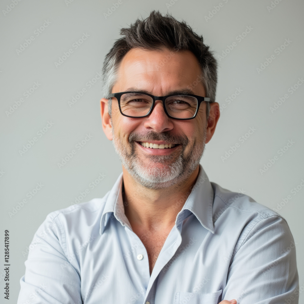 Smiling Middle-Aged Man with Glasses – Confident and Approachable Business Professional Smiling Middle-Aged Man with Glasses – Confident and Approachable Business Professional