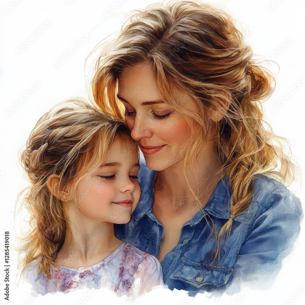 Watercolor mother and daughter in hugs, Mother's day clipart, Isolated on white background Watercolor mother and daughter in hugs, Mother's day clipart, Isolated on white background