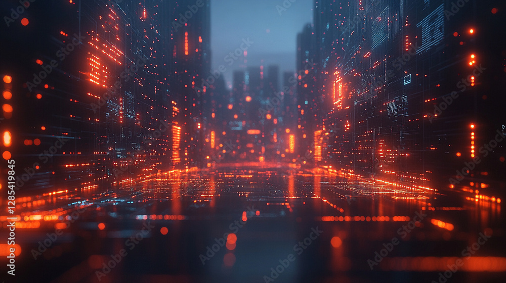 Fototapeta premium Futuristic abstract HUD interface with glowing holographic elements and data streams Symbolizing advanced technology artificial intelligence and digital innovation in a sci-fi virtual environment