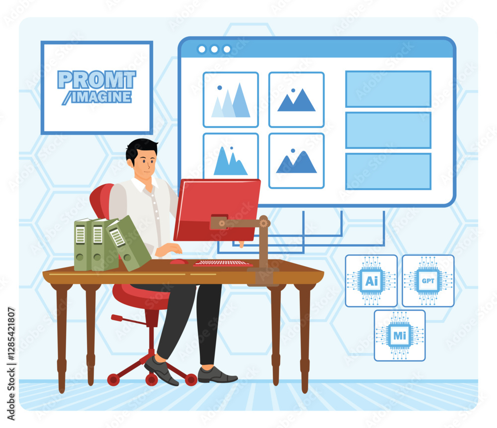 Fototapeta premium Graphic designer using AI technology for work.