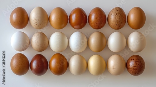Variety of Chicken Eggs Displaying Different Shades of Brown and White