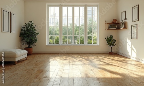 Bright and Airy Modern Interior With Wooden Flooring and Large Windows in a Tranquil Setting During Daytime