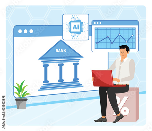 AI Driven Credit Risk Assessment. Man Analyzing Banking Data With Artificial Intelligence Tools.