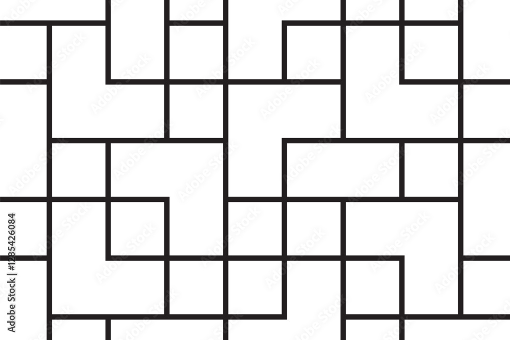 Abstract Black Grid Pattern on White Background – Geometric Line Art with Interlocking Rectangles and Modern Minimalist Aesthetic Abstract Black Grid Pattern on White Background – Geometric Line Art with Interlocking Rectangles and Modern Minimalist Aesthetic