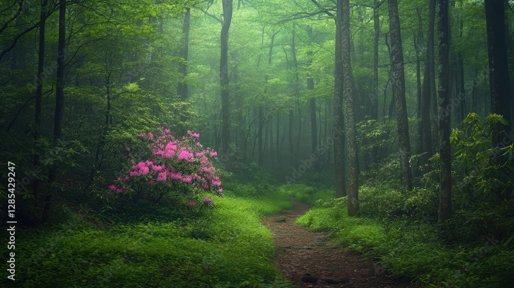 Obraz premium A vibrant rhododendron bloom in the Smoky Mountains, adding a pop of color to the lush green spring landscape.