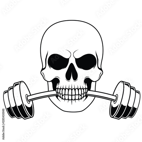 Skull with barbell vector illustration