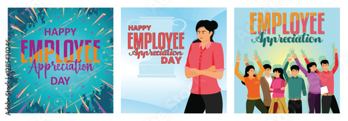 Employee Appreciation Day Celebration. Young businesswoman. Happy multiethnic team welcome newcomer.