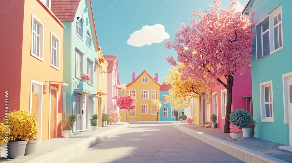 Fototapeta premium カラフルな住宅街の3Dイラスト