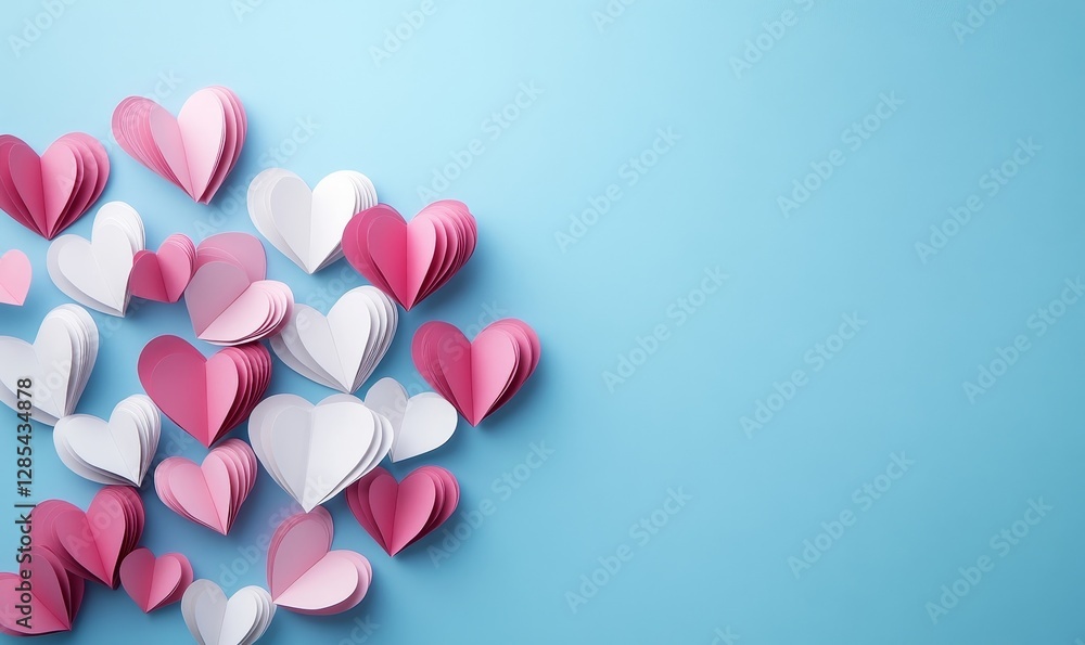 Fototapeta premium a collection of lovely paper hearts on blue background creating a romantic atmosphere