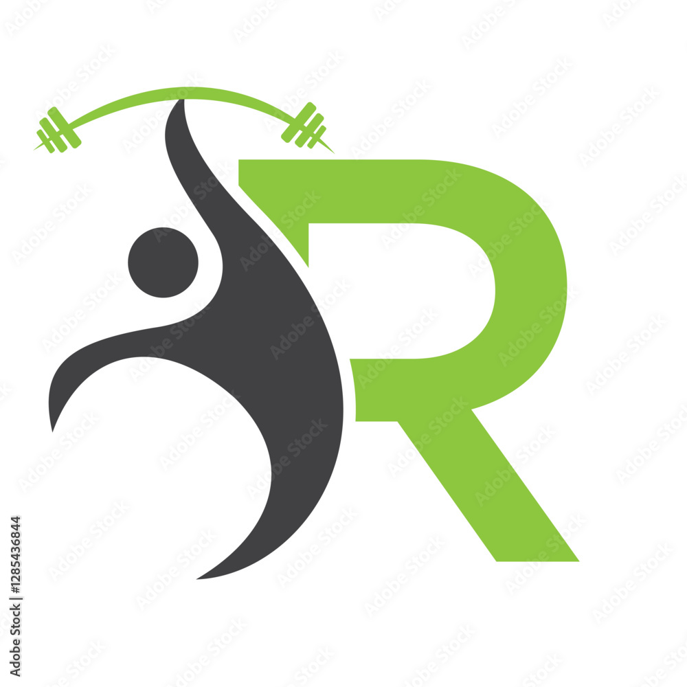 Obraz premium Initial Fitness Logo On Letter R Concept For Gym and Fitness Club Symbol