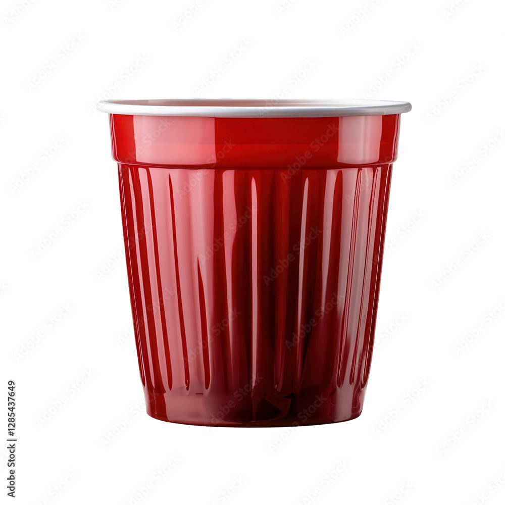 Glossy Red Plastic Cup Isolated on White Background Perfect for Parties and Casual Gatherings