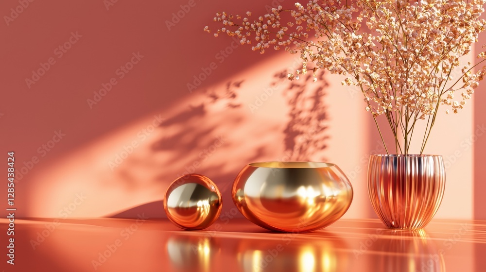 Obraz premium Golden decorative objects under warm lighting