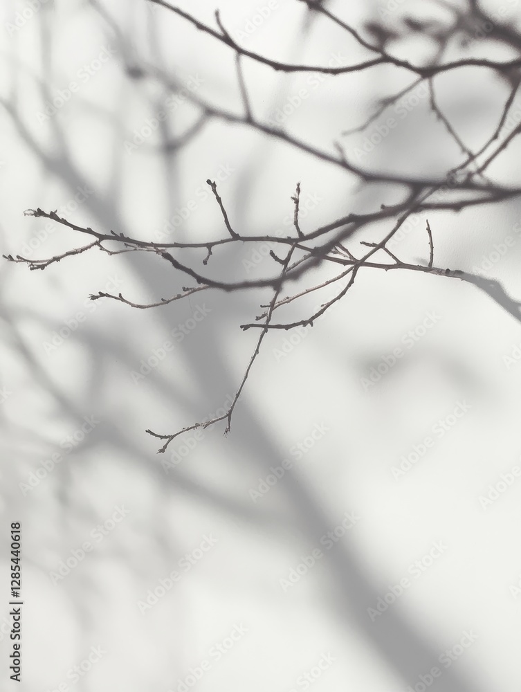 Branches Create Delicate Shadows Against a Soft, Misty Background in a Tranquil Forest During Early Morning Light Branches Create Delicate Shadows Against a Soft, Misty Background in a Tranquil Forest During Early Morning Light
