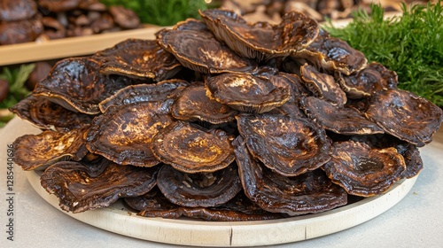 Wallpaper Mural Pile of Shiny Brown Mushrooms on a Wooden Plate for Sale Torontodigital.ca