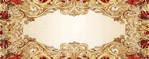Ornate golden baroque frame with red floral accents surrounds empty space