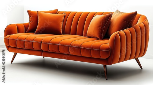 A vibrant orange sofa with plush cushions, perfect for adding a pop of color to any living space Its modern design and comfortable seating invite relaxation and style
