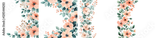 Elegant Botanical Floral Pattern with Delicate Pastel Flowers and Foliage  Watercolor style of pink orange and white blossoms with green leaves creating a soft