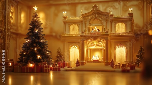 Wallpaper Mural Elegant house setting for a Nativity party with a festive Christmas tree, glowing lights, and presents, creating a joyful holiday atmosphere. Torontodigital.ca