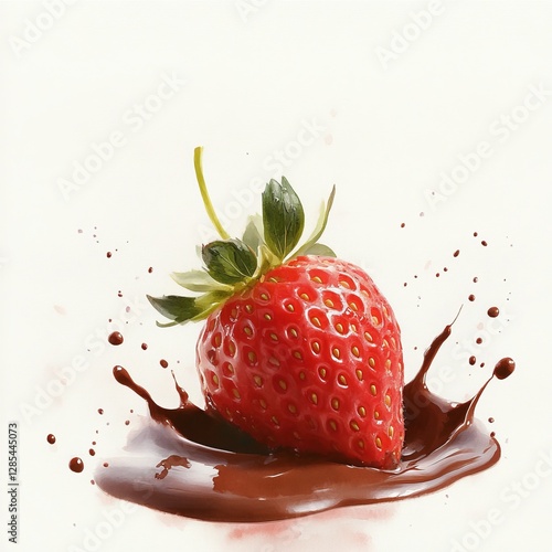 Fresh strawberry in chocolate splash