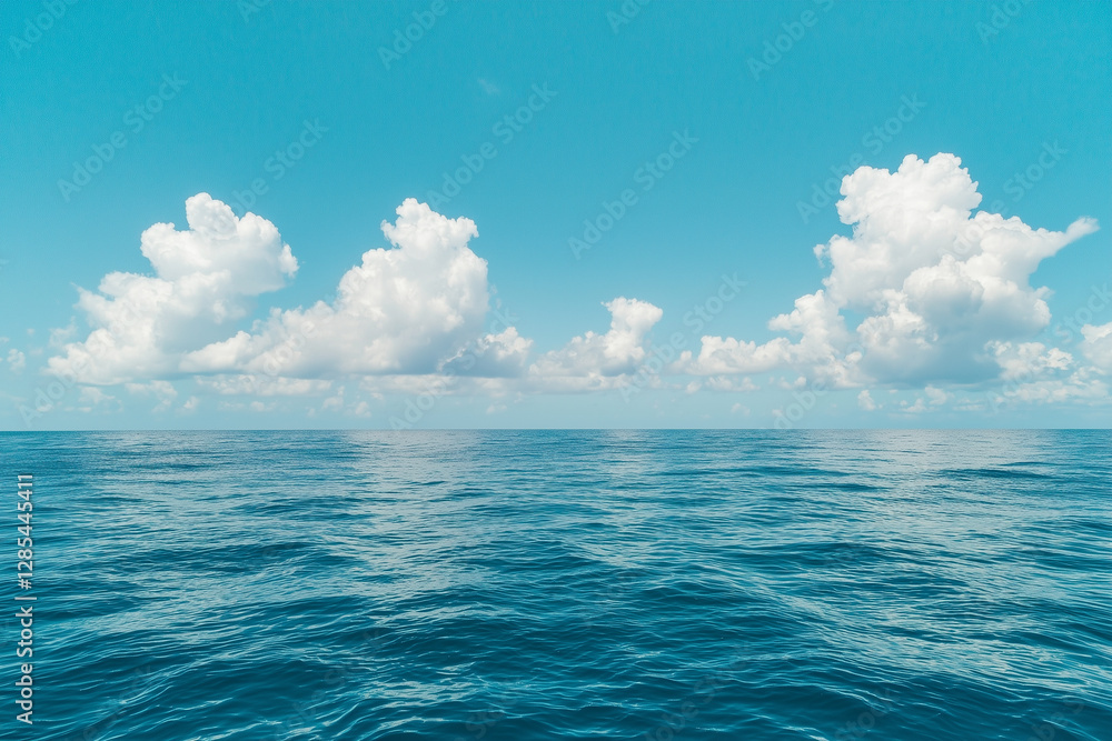Obraz premium calm ocean with clear blue sky and fluffy clouds creates serene scene