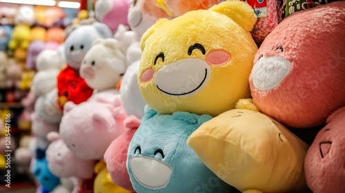 Cute Plush Toy Collection Featuring Smiling Bears and Animals in Cozy Setup : Generative AI photo