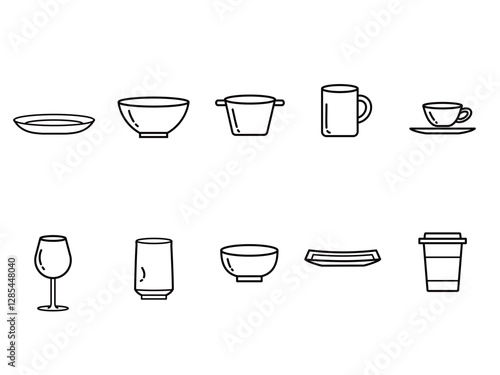 シンプルな食器セットの線画イラスト