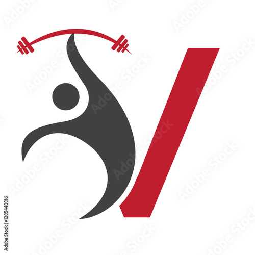 Initial Fitness Logo On Letter V Concept For Gym and Fitness Club Symbol