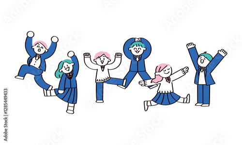 楽しそうな学生たちのイラスト