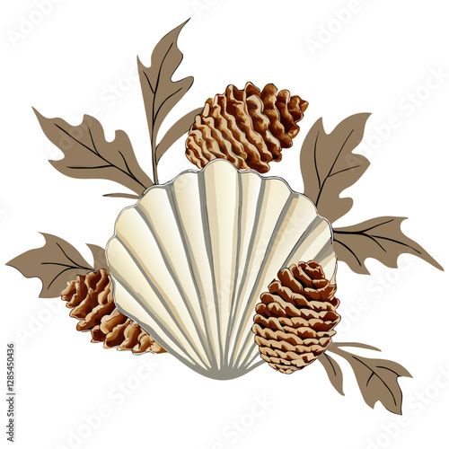 Watercolor composition with pine cones candles and leafs vector  illustration