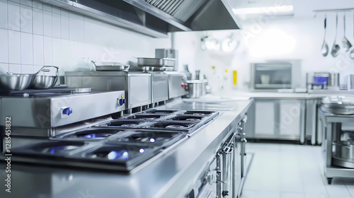 Empty restaurant kitchen with professional equipment