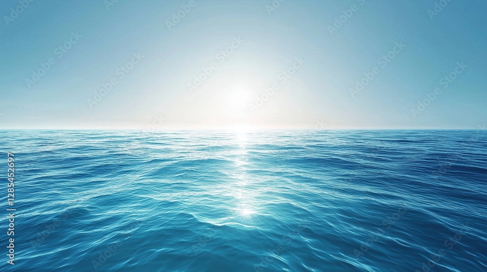 Obraz premium Blue Ocean Blending with Serene Ethereal Clear Sky and Soft Lens Sun Light Flare 