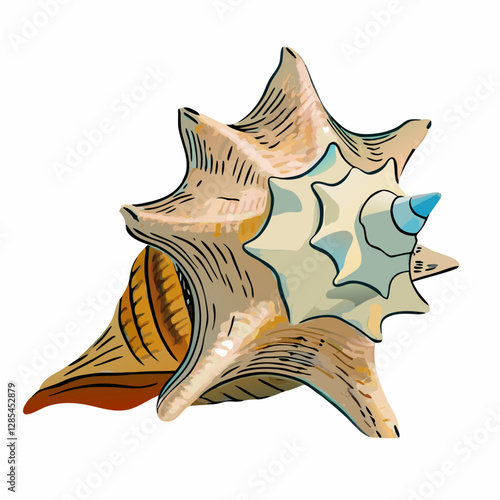 Large west indies lambi shell  white background Spiral seashell taken closeup vector  illustration