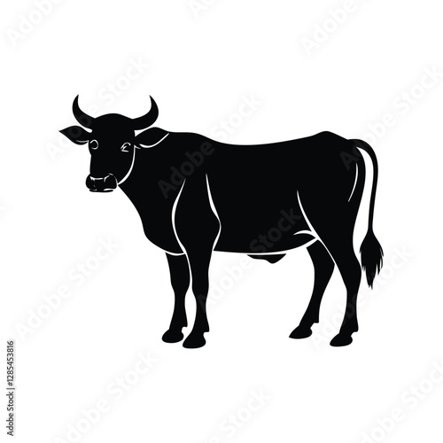Silhouette of a Black Cow Standing Sideways