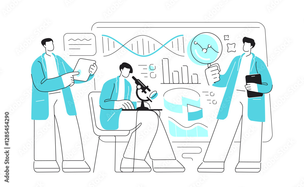 Scientists in lab. Laboratory diagnostics. People are working on scientific chemical, medical or biological experiments Scientists in lab. Laboratory diagnostics. People are working on scientific chemical, medical or biological experiments