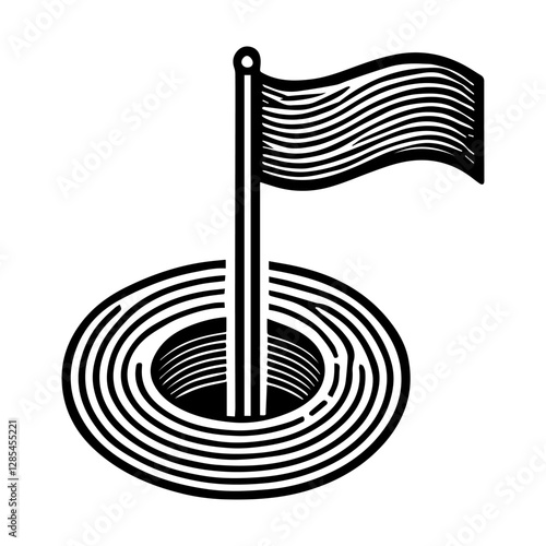 Simple Vector Icon of a Flagstick and Hole – Logo Design Illustration