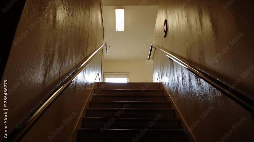 Fototapeta premium Sleek Stairs Leading Upwards Towards a Sunlit Space at the Top : Generative AI