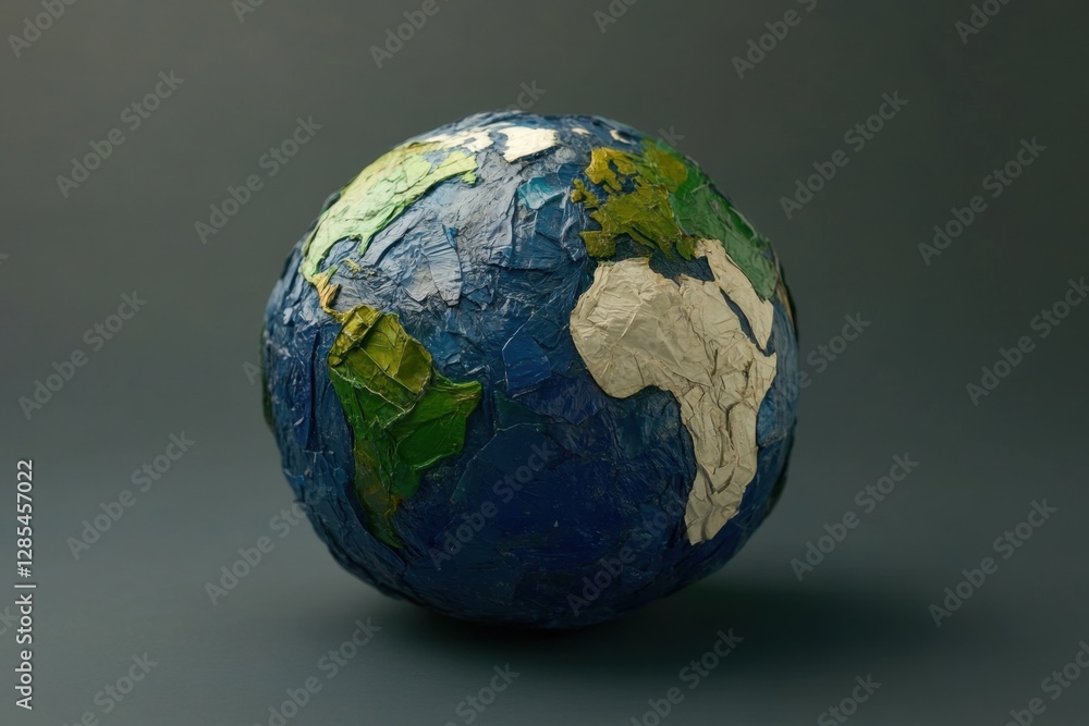 Recycled earth globe art installation promoting sustainability urban gallery sculpture contemporary environment close-up eco-conscious design for a greener planet Recycled earth globe art installation promoting sustainability urban gallery sculpture contemporary environment close-up eco-conscious design for a greener planet
