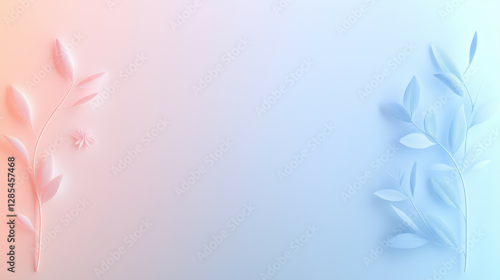 Obraz premium Aesthetic minimalist Earth Day wallpaper featuring a soft pastel gradient background. The edges are adorned with delicate botanical line art, including leaves, flowers, and vines