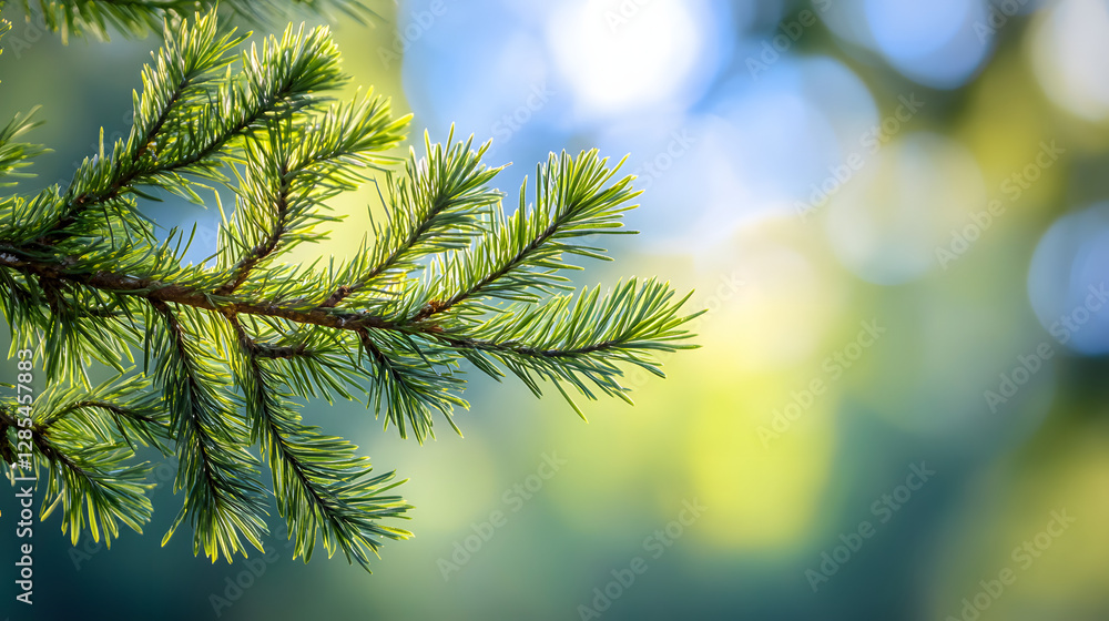 A tree branch with green leaves and a bright blue sky in the background A tree branch with green leaves and a bright blue sky in the background
