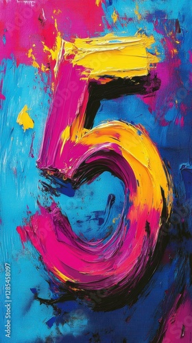 Bold colorful number painted on canvas. photo