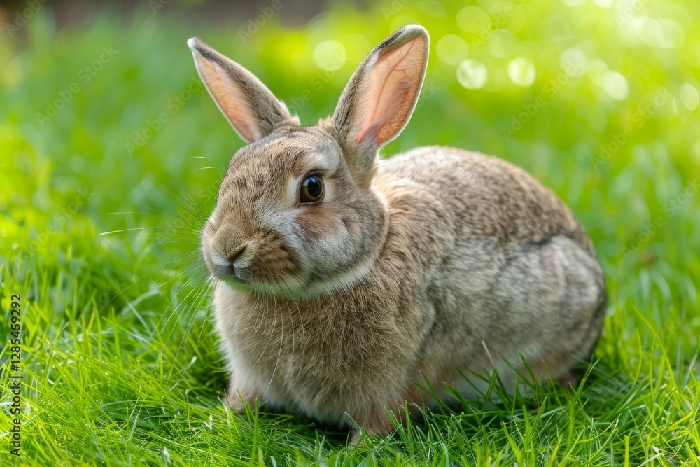 Wild rabbit, close-up on green grass backgroung Wild rabbit, close-up on green grass backgroung