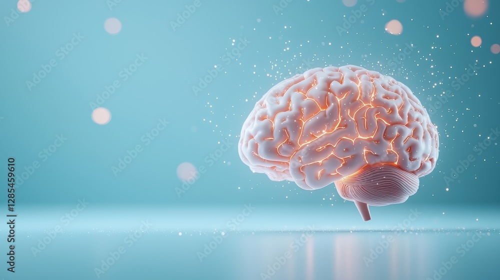A highly detailed, anatomically accurate human brain rendered in 3D, with glowing areas highlighting different cognitive functions and neural pathways. A highly detailed, anatomically accurate human brain rendered in 3D, with glowing areas highlighting different cognitive functions and neural pathways.