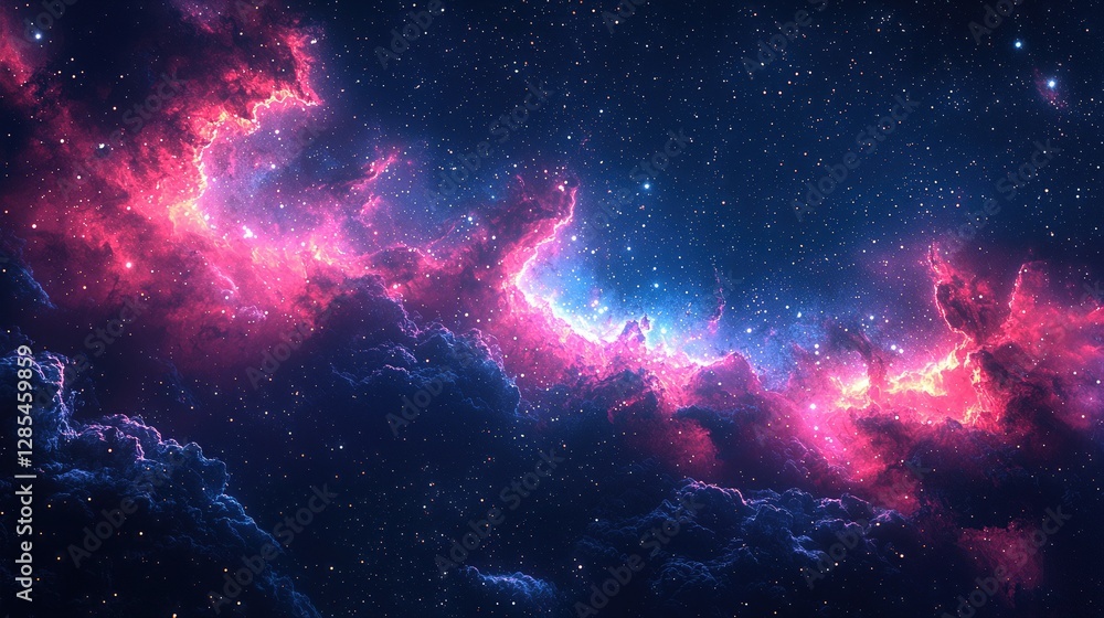 Naklejka premium Outer Space Galaxy with Swirling Stars Auroras