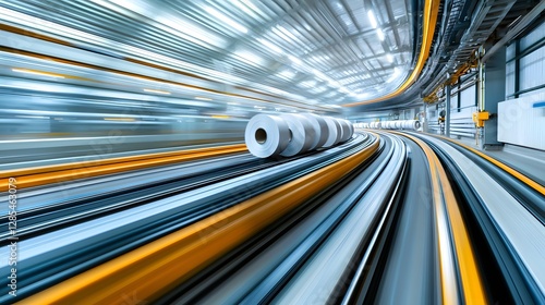 Wallpaper Mural A high speed motion shot of paper reels being automatically cut and stacked in a modern efficient industrial manufacturing setting Torontodigital.ca